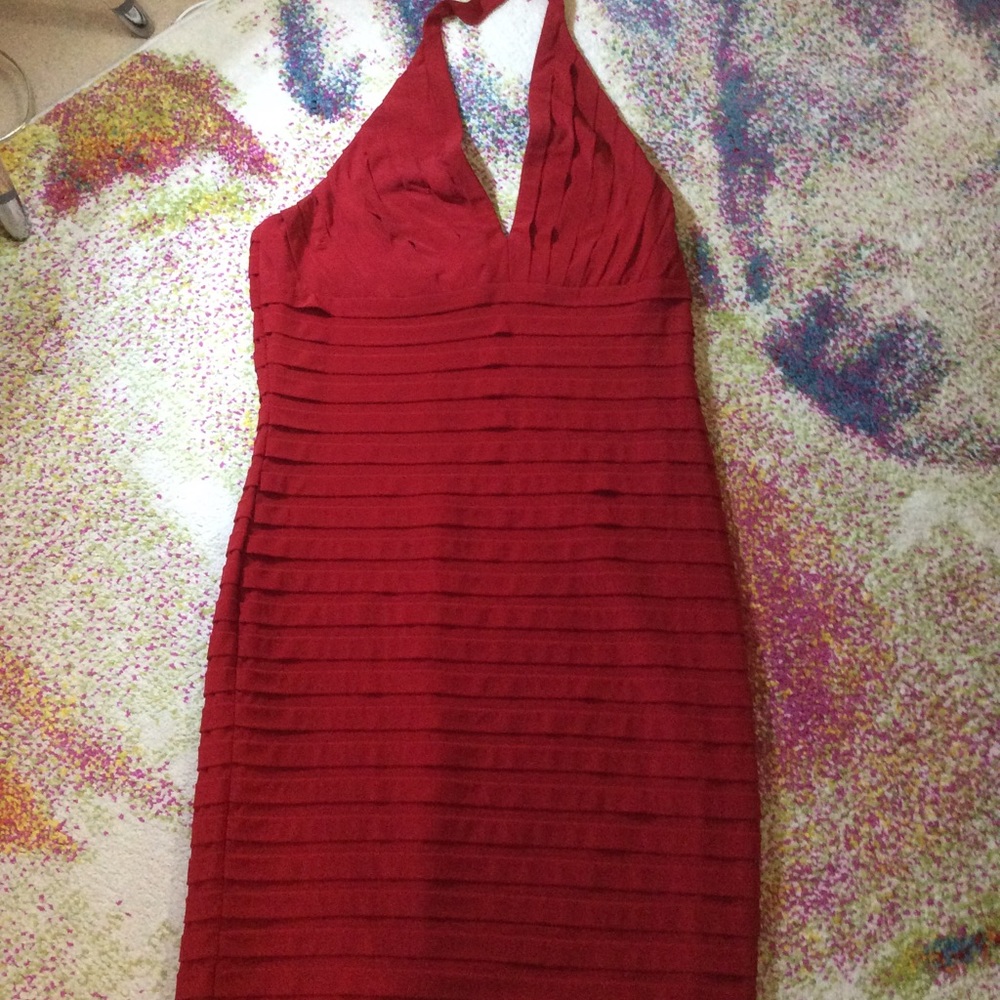 Red halter dress